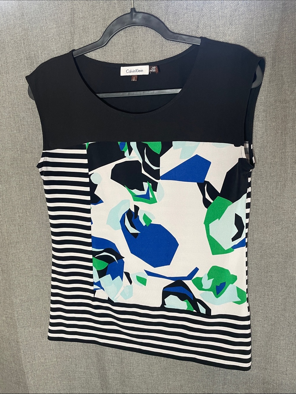 Calvin Klein Mixed Print Striped Abstract Sleeveless Top Blouse Career